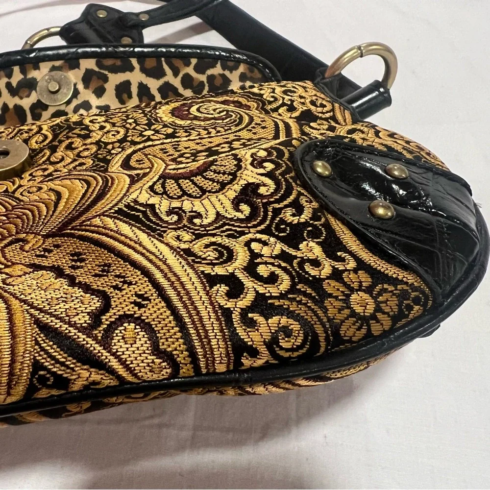 Vintage Nine West Black and Tan Brocade Cheetah Y2K Shoulder Bag - Picture 13 of 17